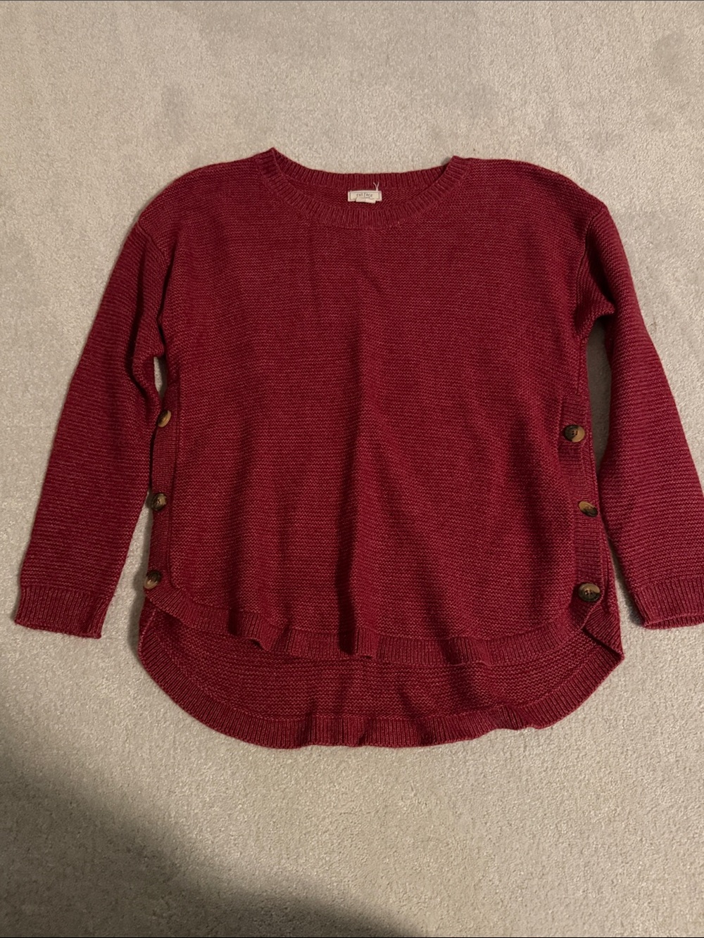 Fat Face Reddish Burgundy Crewneck Sweater with Side Button Detail